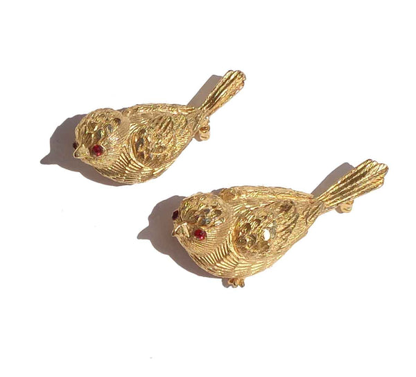 Vintage 60s Bird Brooches Golden Sparrow Pins – Set of 2