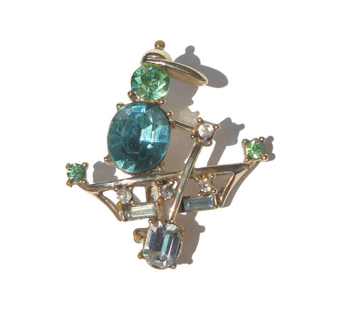 Vintage 60 Coro Rowboat Rhinestone Pin