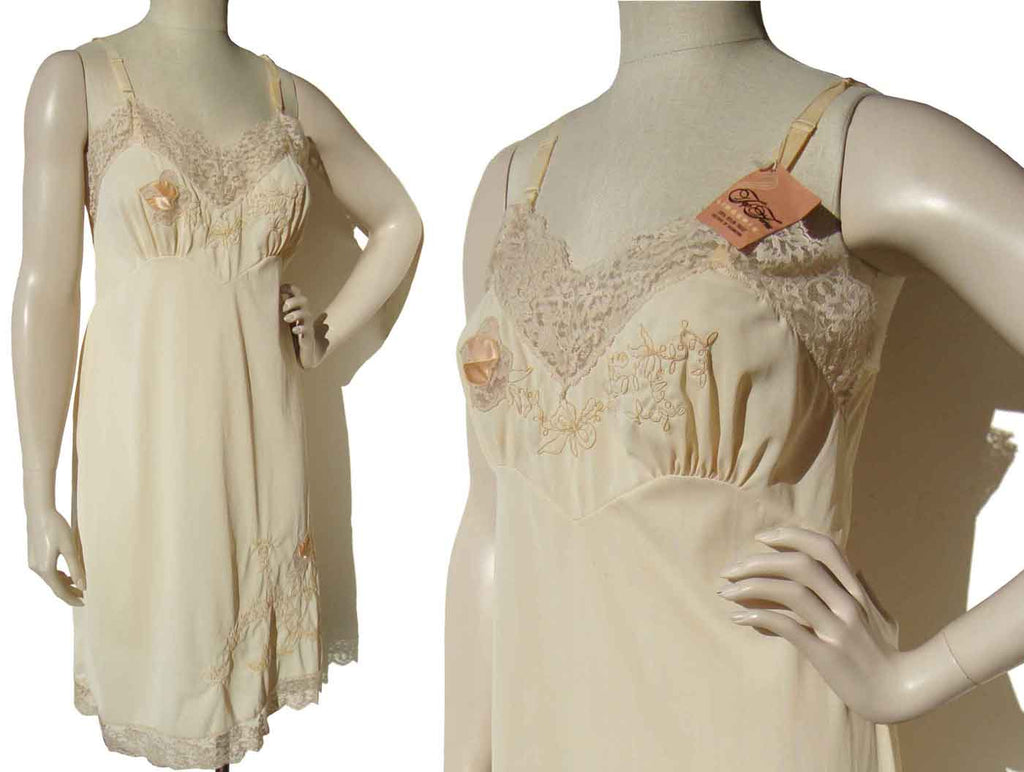 #60s〜J A Z dead Stock Vintage 60s Slip Lingerie Floral Champagne Deadstock w/Tag – Sz 36