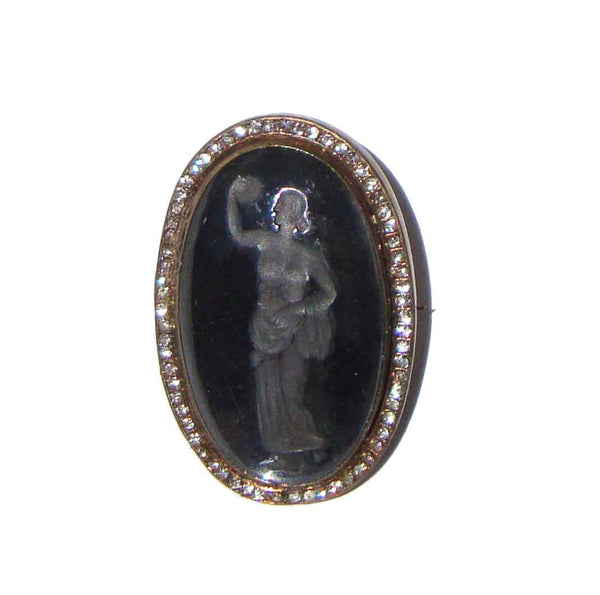 Vintage Intaglio Brooch Ancient Greek Goddess Hebe Bacchante Figural Pin