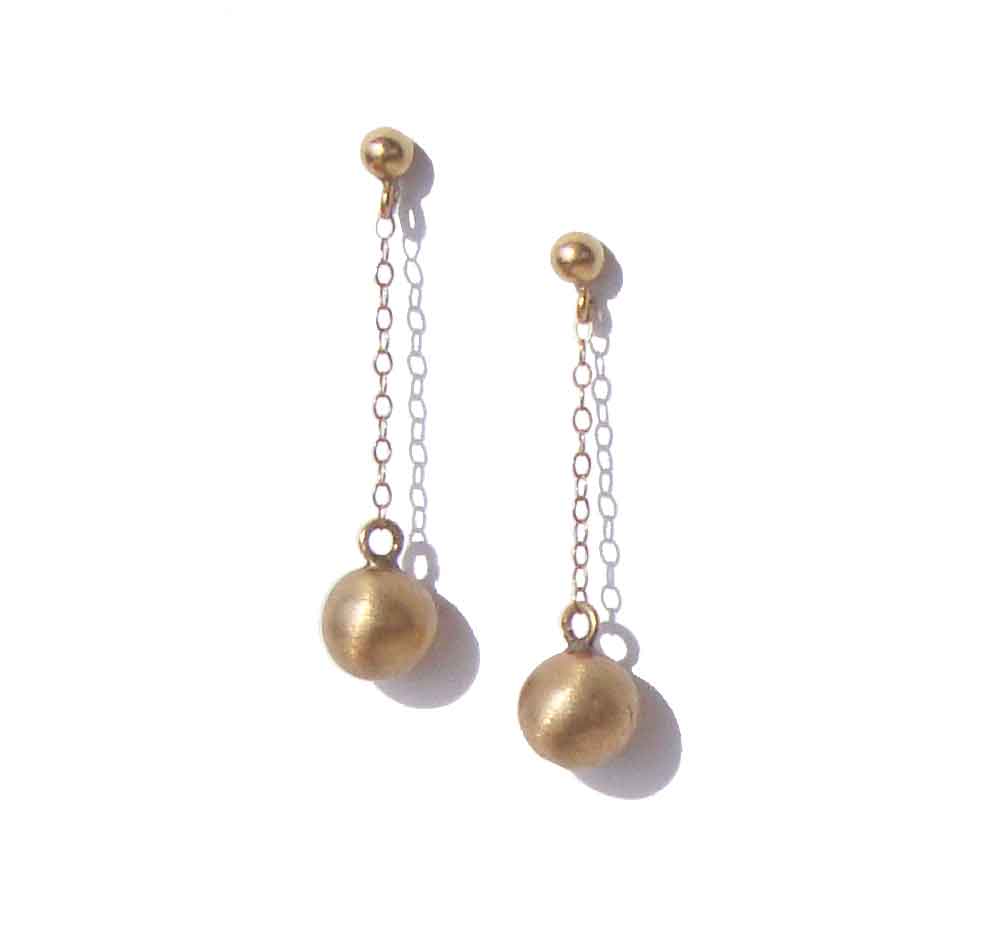 Vintage 14K Gold Earrings Mod Go Go Ball Dangle Drops 