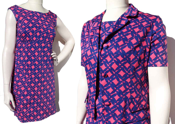 Vintage 60s Pink & Purple Mod Dress & Jacket Set XS – Made in Italy