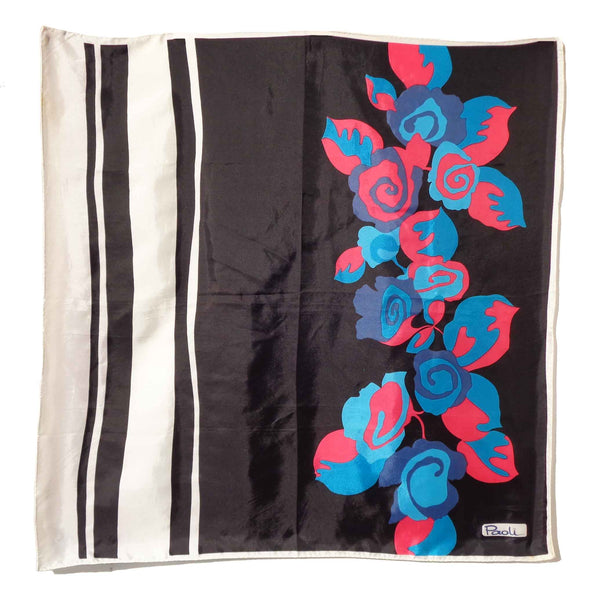 Vintage Paoli Scarf Foulard Abstract Floral Rose Print 26 x 26