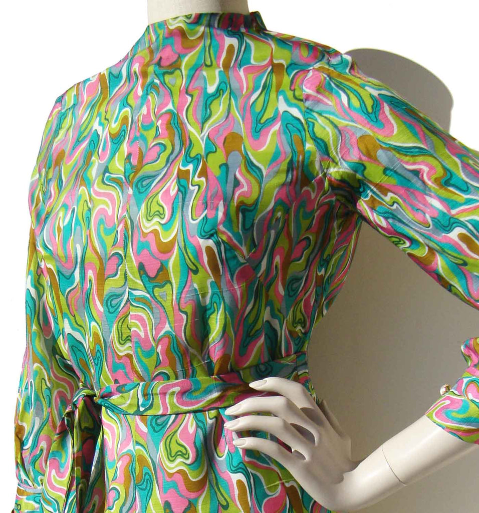 Vintage 60s Mod Silk Dress Pink & Green Mini Psychedelic Print S AS Metro Retro Vintage Vintage 60s Mod Silk Dress Pink & Green Mini Psychedelic Print S AS Metro Retro Vintage