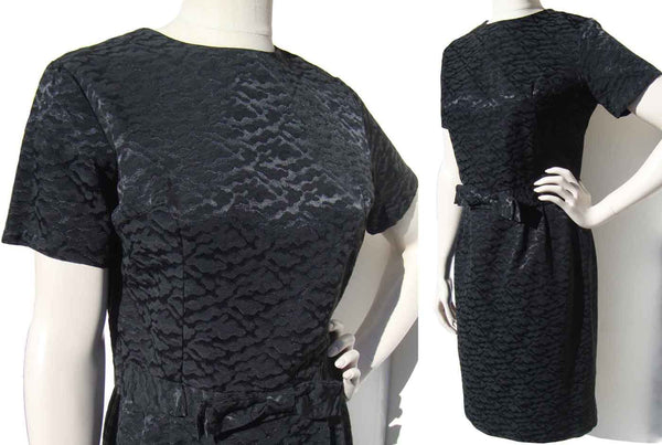 Vintage 60s Popover Top & Skirt 2-Piece Set Black Damask 