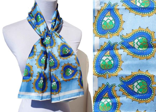 Vintage 60s Vera Rectangular Scarf Blue Paisley Print – Made in Japan