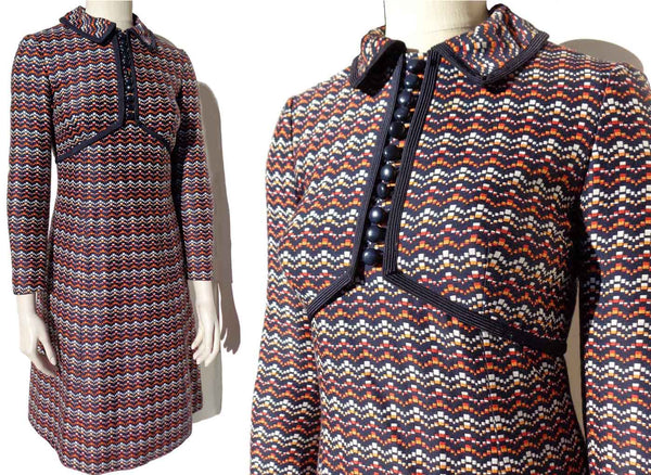 Vintage 70s Adele Simpson Dress Tweed Knit Maison Mendessolle