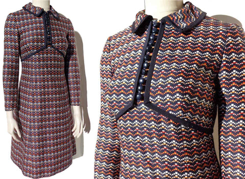 Vintage 70s Adele Simpson Dress Tweed Knit Maison Mendessolle