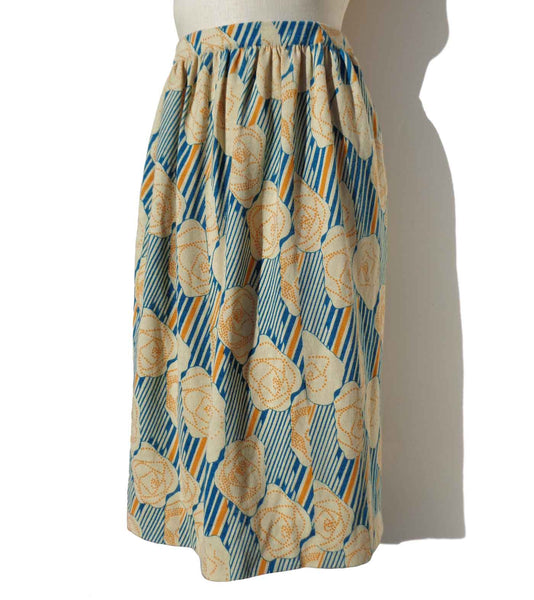 Vintage 70s Goldworm Skirt Merino Wool Floral Print M
