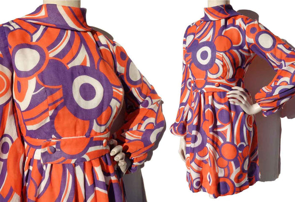Vintage 70s Mod Dress Orange Purple Pop Art M