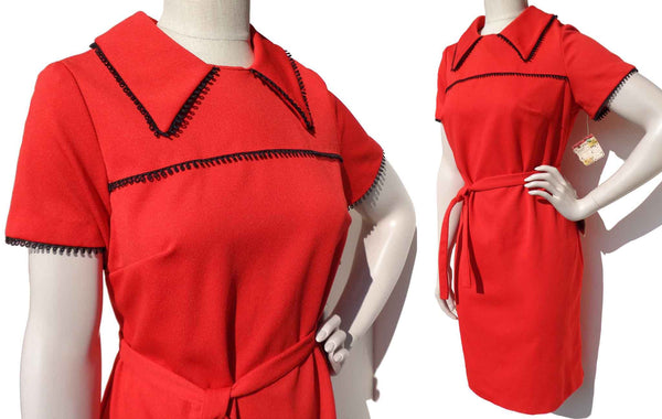 Vintage 70s Red Dress Altogether Fashions Deadstock w/ Tags M