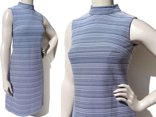 Vintage 70s Dress Blue & White Stripe Shift S / M - by Rare Birds