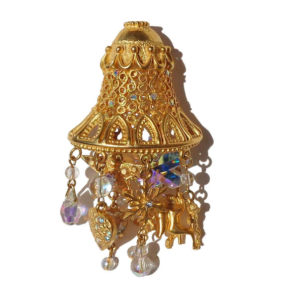 Vintage Kirks Folly Bell & Charms Brooch Pin - Christmas