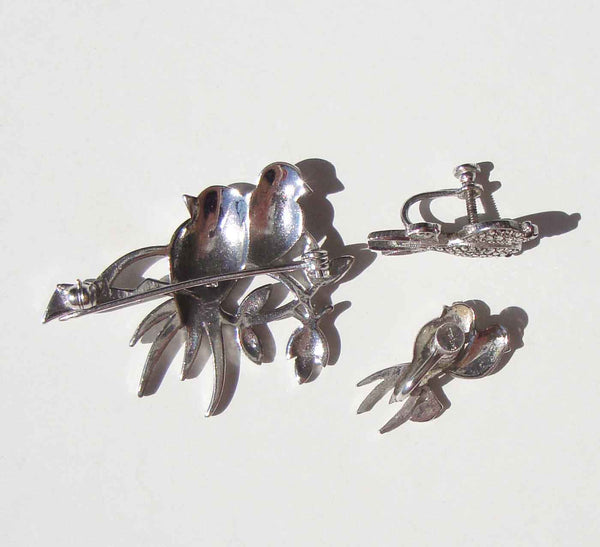 Art Deco Sterling Marcasite Swallow Bird Demi Parure