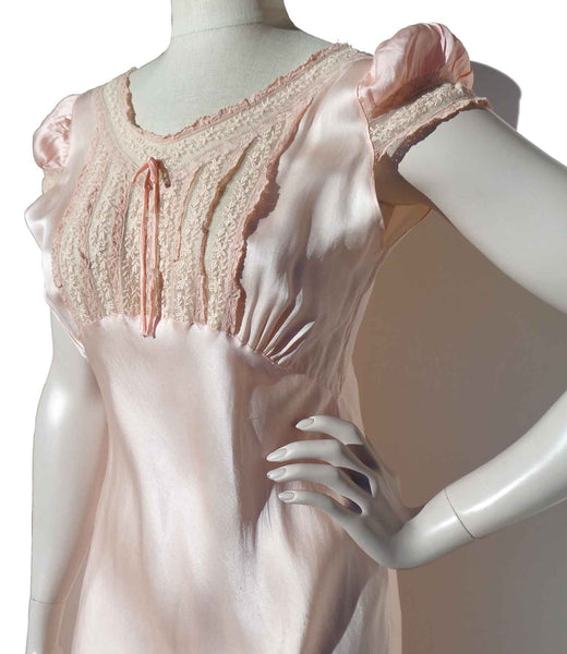 1940s Pink Lace Rayon Nightgown