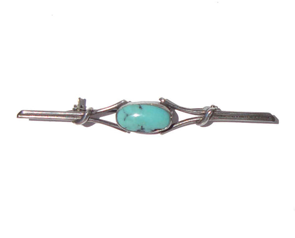 Vintage Modernist Sterling Silver & Turquoise Bar Pin - Studio Jewelry