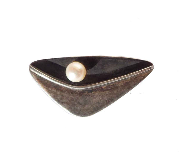 Vintage 50s Modernist Sterling Silver & Pearl Brooch