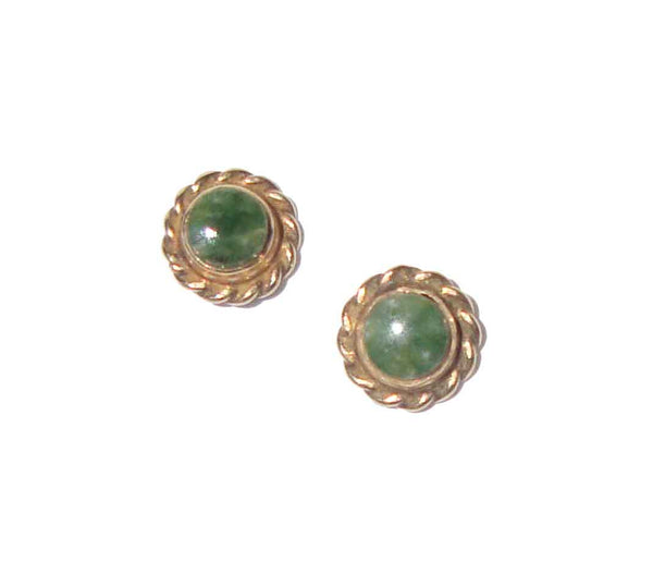 Vintage 14K Gold & Green Jade Stud Earrings