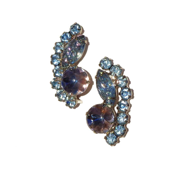 Vintage Juliana Earrings DeLizza & Elster Pastel Sapphire Lava Rock Rhinestone