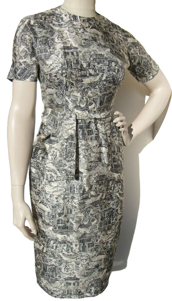 strapless open back dress 50s/60s Sheath Dress with Pockets