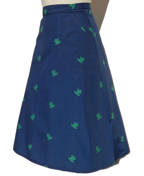 1970s Wrap Skirt Embroidered Frogs - Metro Retro Vintage