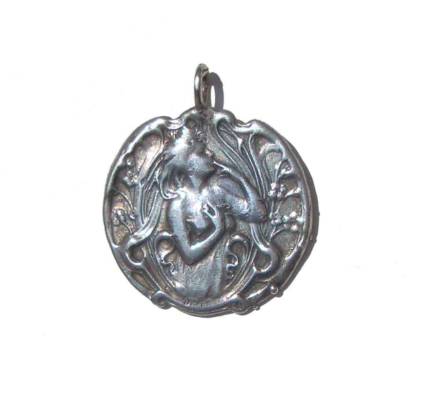 Art Nouveau Sterling Silver Woman Pendant Medallion