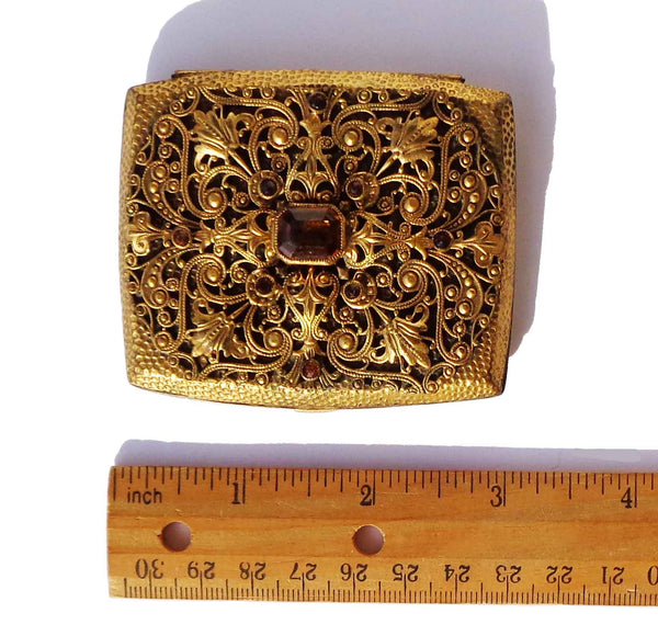 Vintage Filigree & Topaz Cigarette Compact Case