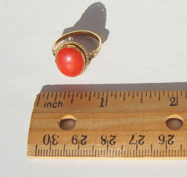 Red Coral and Yellow Gold Ring