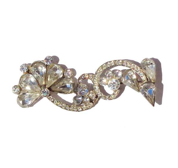 Vintage 30s Rhinestone Brooch Art Deco Floral Cocktail Pin