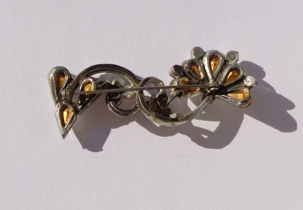 Vintage Pot Metal & Rhinestone Pin