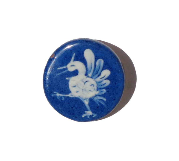 Vintage 70s Bosshard Enamel Pottery Bird Brooch Peacock Pin
