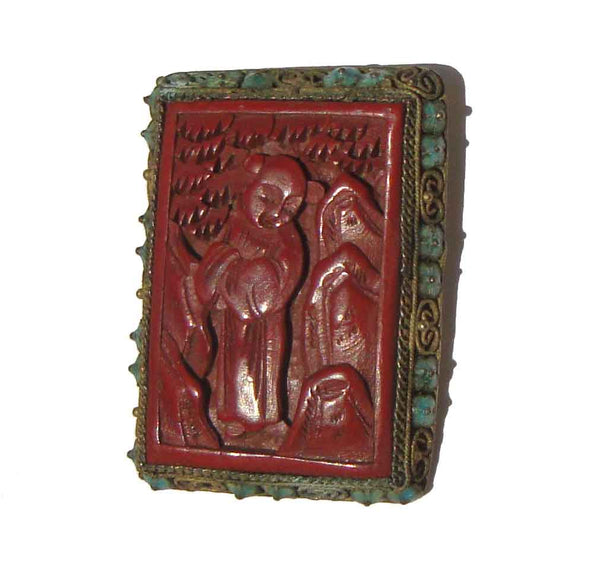 Red Chinese Cinnabar Dress Clip