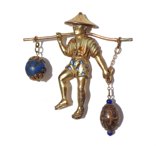 Vintage 40s Rice-Weiner Asian Water Carrier Brooch 3.5 Inches – Book Piece