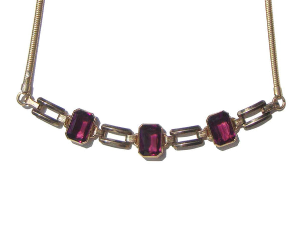 Vintage 40s Engel Brothers Necklace Red Crystal Art Deco Choker – 14 Inches