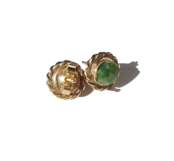 Vintage 14K Gold Jadeite Stud Earrings