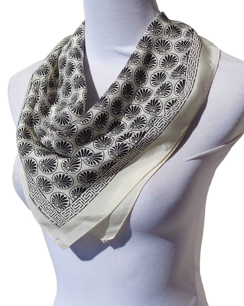 Vintage Silk Scarf with Greek Key Print