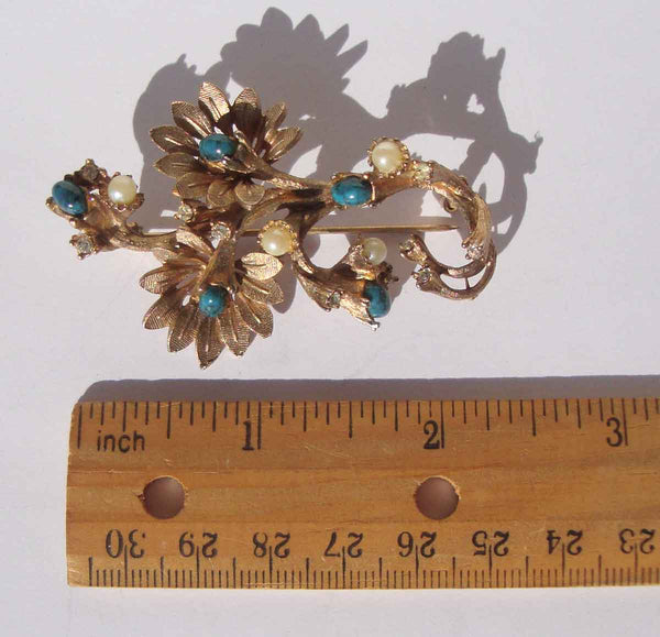 HAR Pin with Pearls, Rhinestones & Blue Stones