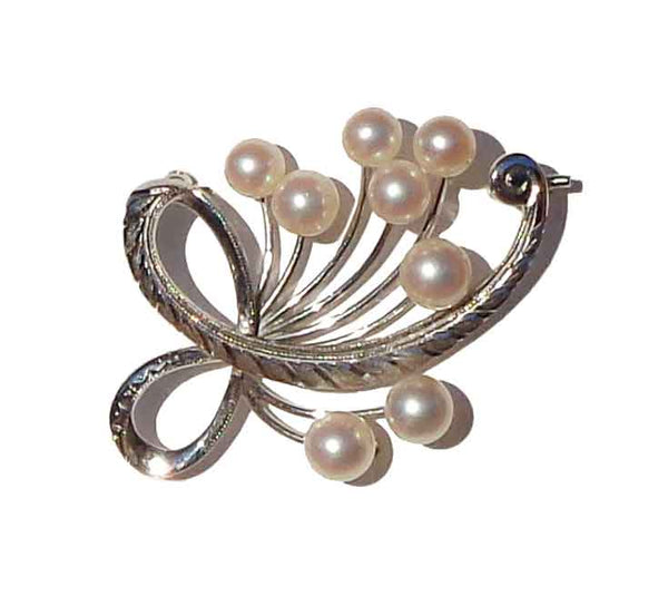 Vintage Akoya Pearls & Sterling Silver Brooch Cocktail Pin
