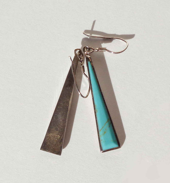 Modernist Style Sterling & Turquoise Earrings
