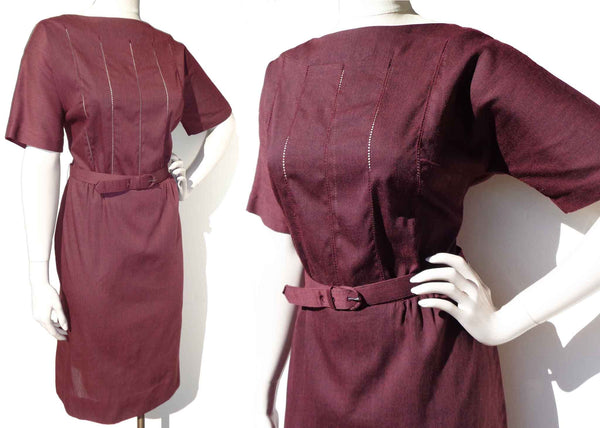 Vintage 50s/60s Nancy Greer Dress Burgundy Shift