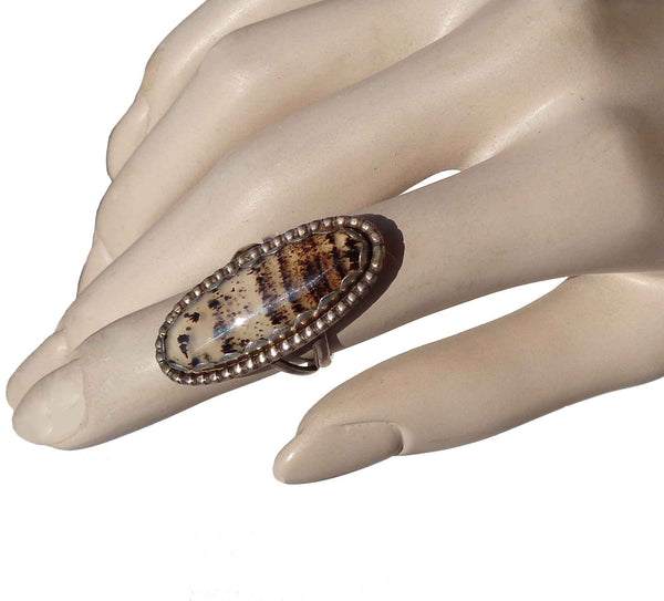 Vintage Navajo Ring Sterling Silver & Montana Agate Sz 6.5 - Signed