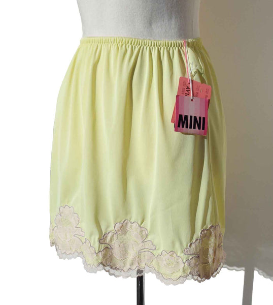 Vintage 70s Yellow Mini Half Slip Avian Lingerie Deadstock w/ Tags XS