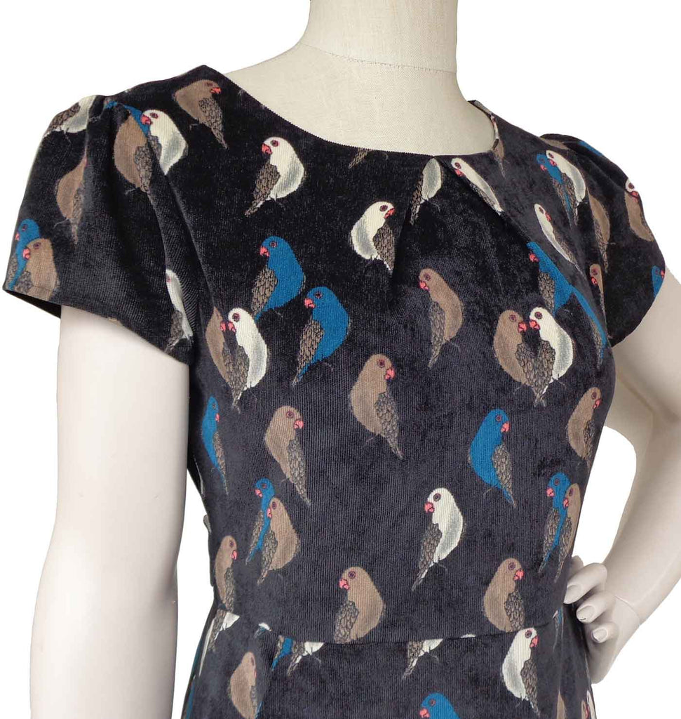 Retro Parrot Dress Corduroy Novelty Bird Print M
