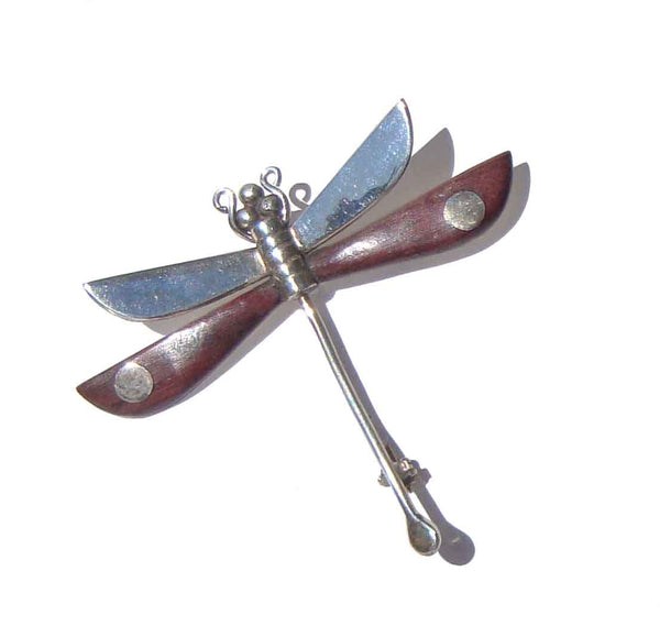 Vintage Taxco Spratling Reproduction Dragonfly Brooch Taxco Sterling Silver & Wood Pin