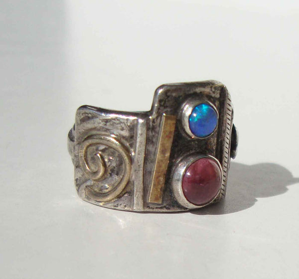 Vintage Opal & Pink Tourmaline Ring