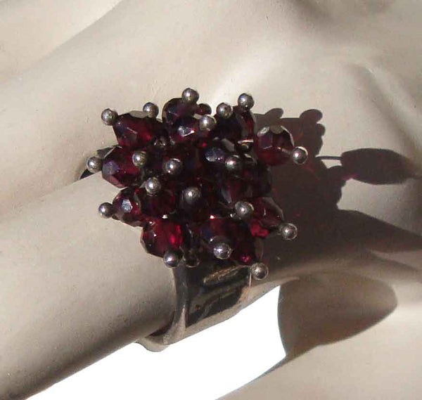 Handwrought Beaded Garnet Ring - Metro Retro Vintage