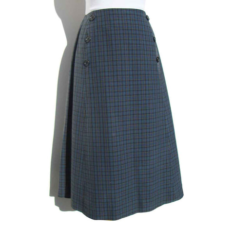 Dark Academia Blue & Black Collegiate Plaid Skirt