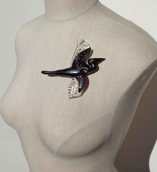Art Deco Wood & Lucite Bird Pin - Metro Retro Vintage