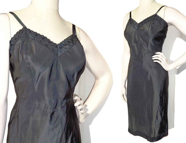 Vintage Ariel Barbizon Black Dress Slip Taffreda M – Side Zip