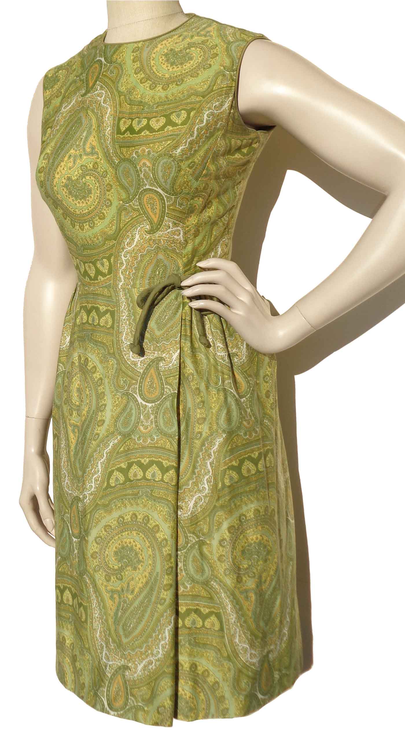 Vintage 60s Paisley Dress Olivine Green & Yellow Cotton Buta S – Metro  Retro Vintage